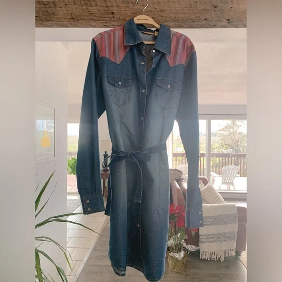 Wrangler | Dresses | Wrangler Womens Rodeo Denim Medium Western Cowgirl  Belted Dress Blue Preowned | Poshmark